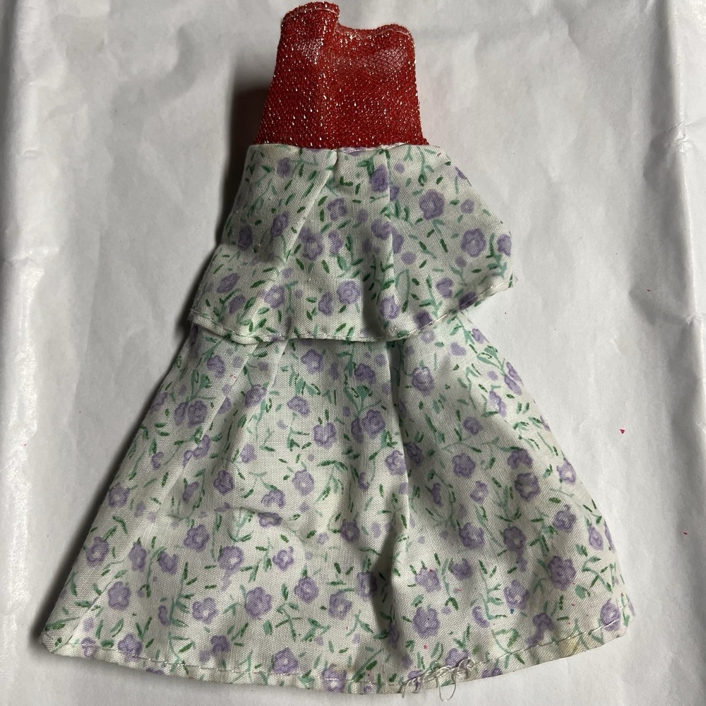 Barbie Clone Fashion Dolls Vintage 1990s Handmade Maxi Dress Red Floral Tier Mod